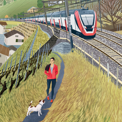Entre vignes et rails (tirage encadré)