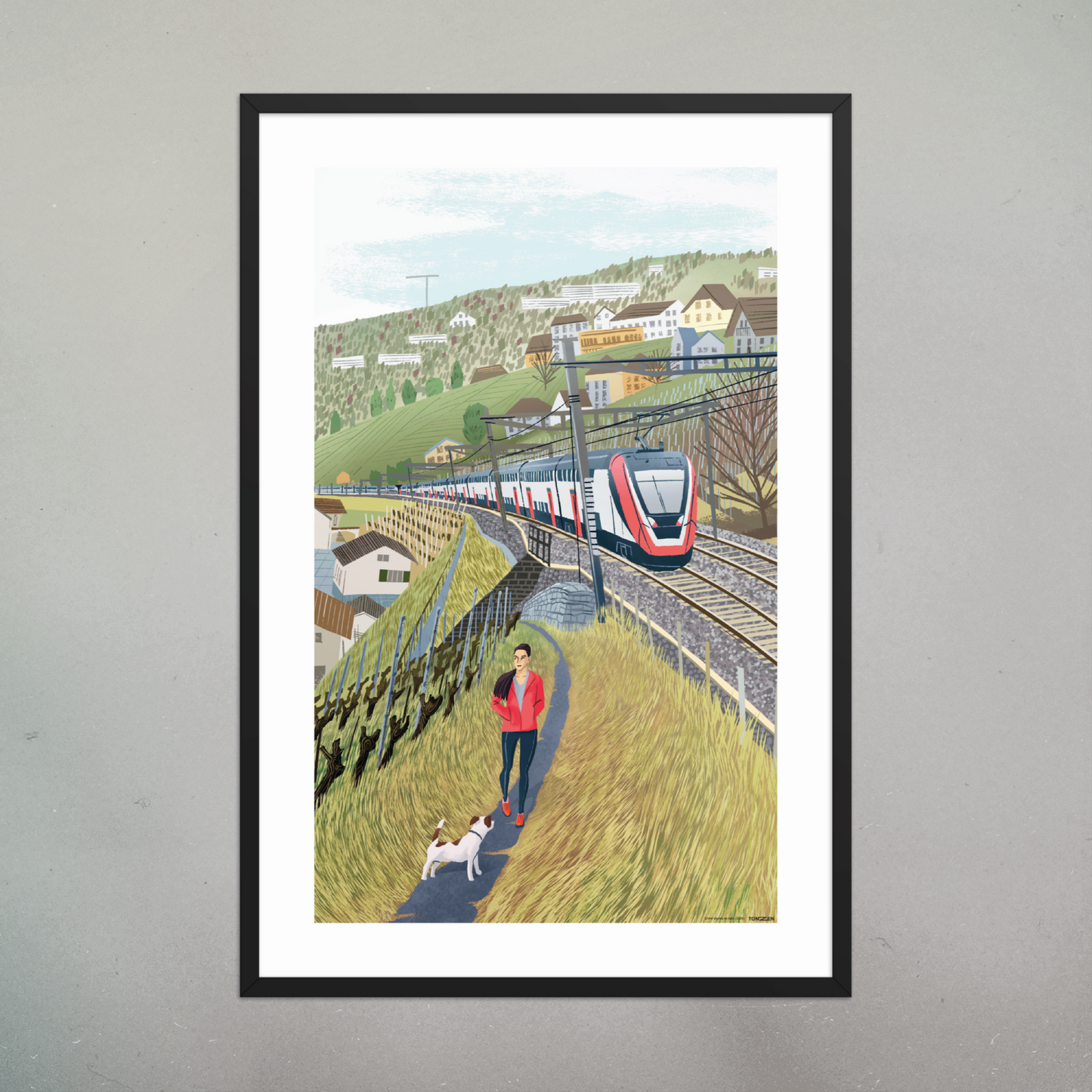 Entre vignes et rails (tirage encadré)