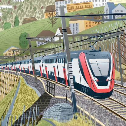Entre vignes et rails (tirage encadré)